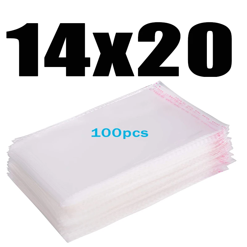 14x20CM 100pcs Прозрачный пластиковый самоклеющийся пакет целлофановые пакеты прозрачная Толстая самозапечатывающаяся маленькая упаковка герметичный полиэтиленовый пакет - Цвет: 14x20CM 100pcs