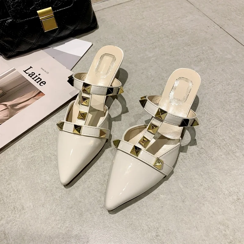 

Women Sandals Fashion Rivets Pointed Toe Sandals Outdoor Luxury Brand High Heel Slippers Summer Beach Sandals Zapatillas Mujer