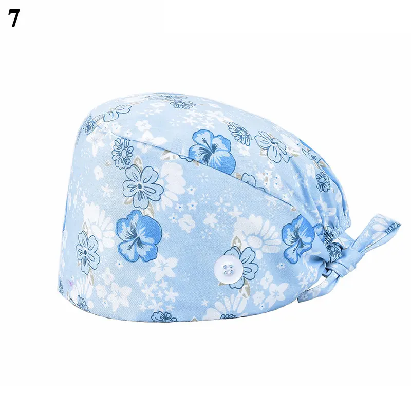 

New Pure Cotton Printing Surgical Cap Unisex Adjustable Nurse Cap Buckle Elastic Beauty Hats Baotou Cap Fashion Doctor Hat 2021