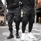 Брюки-султанки мужские с лентами и карманами, уличная одежда, повседневные спортивные штаны в стиле хип-хоп, джоггеры, черные флисовые брюки-карандаш в стиле Харадзюку, лето