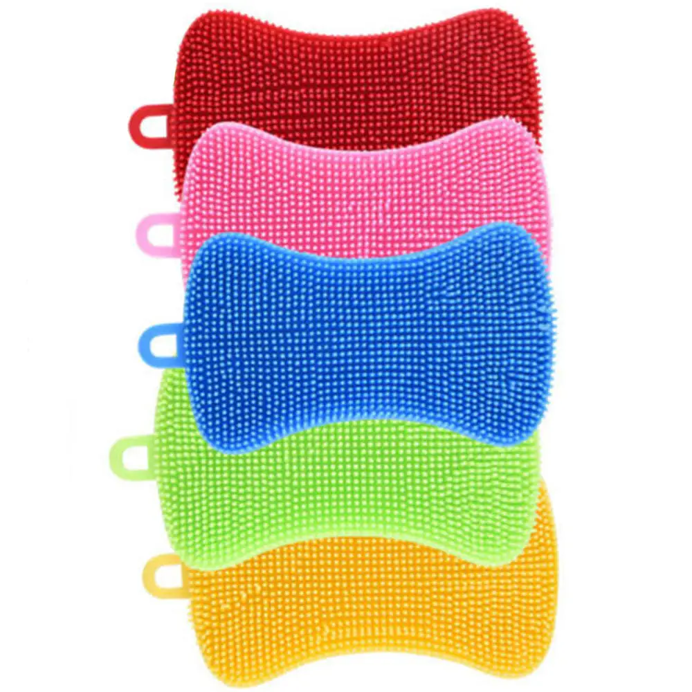 

5 Pcs Kitchen Silicone Scrubber Sponge Brush Dish Pan Bone-shape Brush