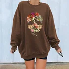 Женские свитшоты в стиле Харадзюку с принтом черепа и цветов, модный дизайнерский свитшот с открытыми плечами, осень 2021, уличная одежда, толстовки