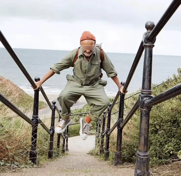 

Spring/Autumn Men Ins Popluar Amekaji Multi-pockets Cargo Jumpsuit Overall Wide Leg Loose Casual Jumper Work Clothes