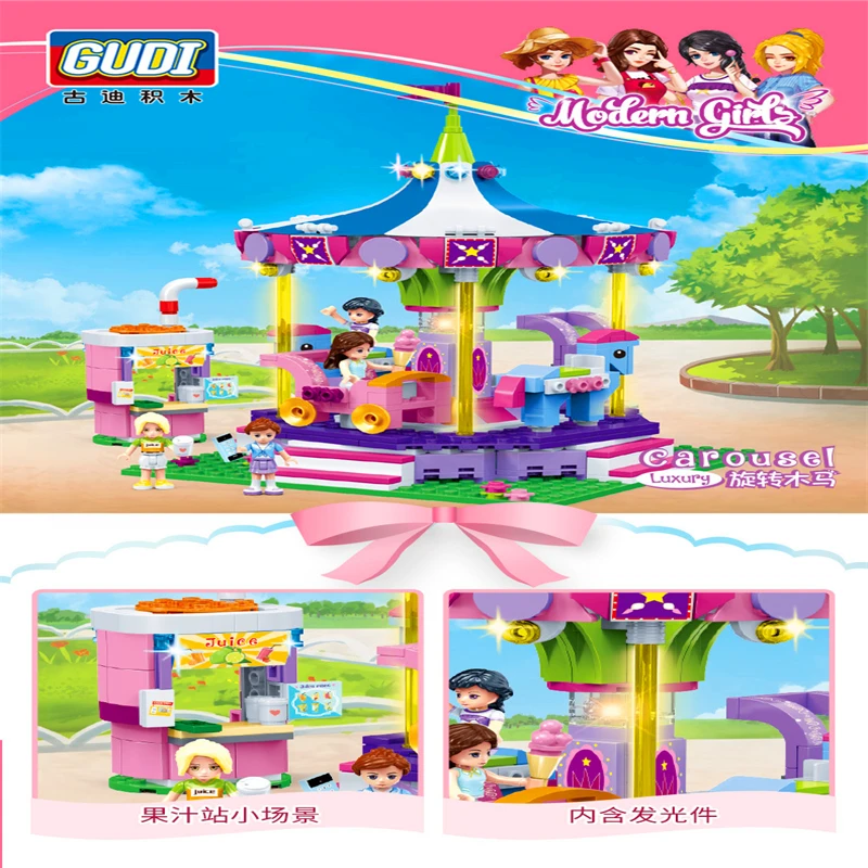Принцесса девушка друзья карусель парк Строительные блоки Кирпич совместим