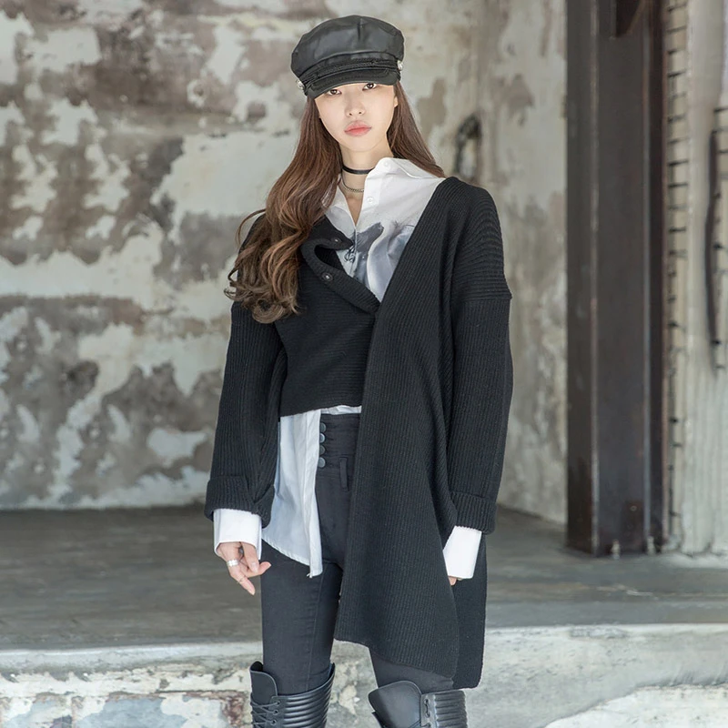 Женский Асимметричный вязаный свитер CHICEVER повседневный Свободный Длинный