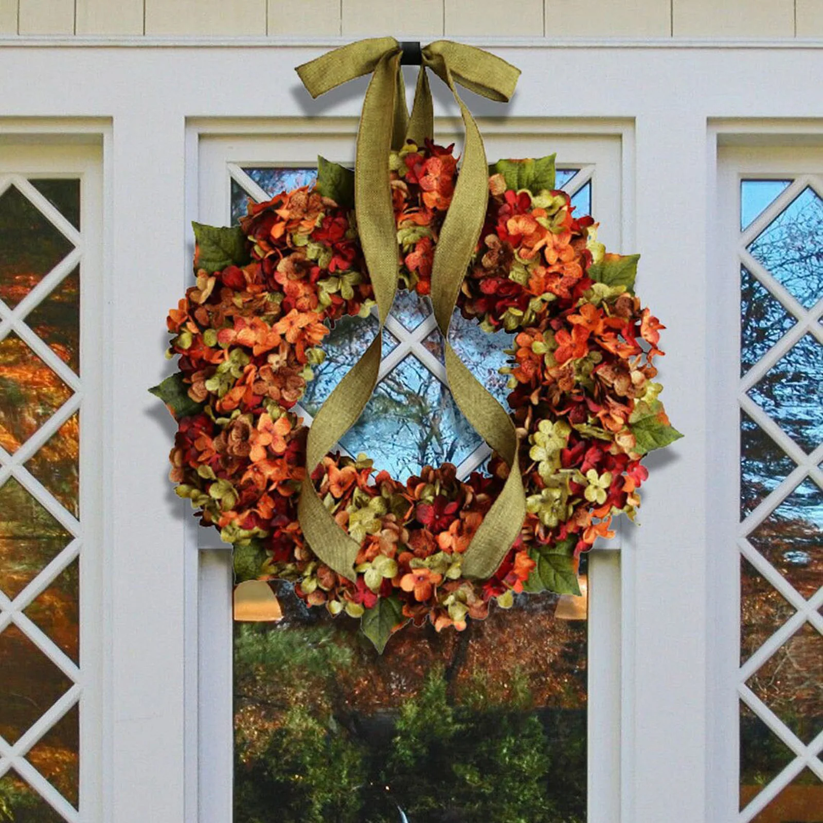

2021 Fashion Newest Arrival Autumn Wreath Decoration with Bow Festival Celebration Artificial Harvest Door Ornament