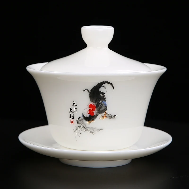 

Sancai Gaiwan Teacup Single Prevent Hot Hands Large Kungfu Tea Bowl with Cover High Grade White Porcelain Cover Bowl