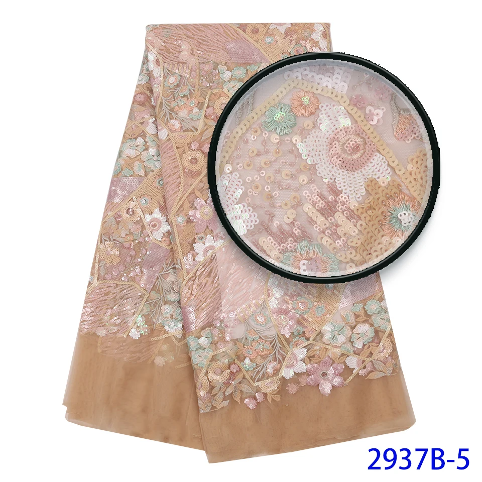 

2019 New High Quality African Fabric Embroidery Tulle Mesh Lace Fabrics French Sequence Lace Fabrics for Party Wedding XZ2937B-1