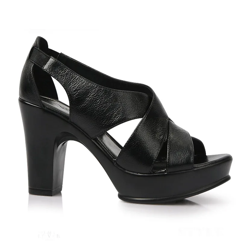 Сандалии женские из натуральной кожи босоножки на платформе и толстом высоком