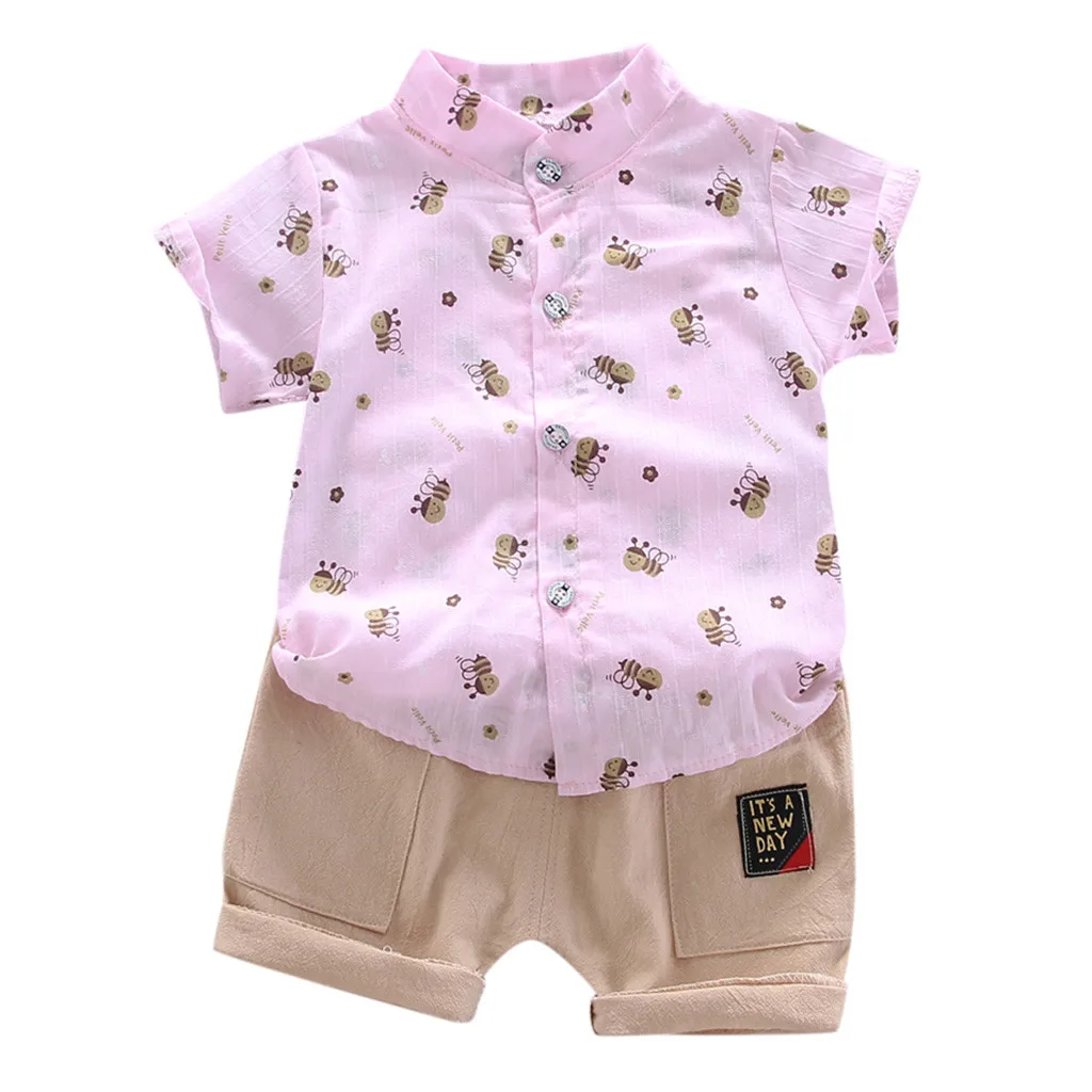 0-36M Toddler Kid Baby Boy Clothes Cotton Print Short Sleeve Bee Pattern Shirt Tops+Shorts Set Summer Clothing |