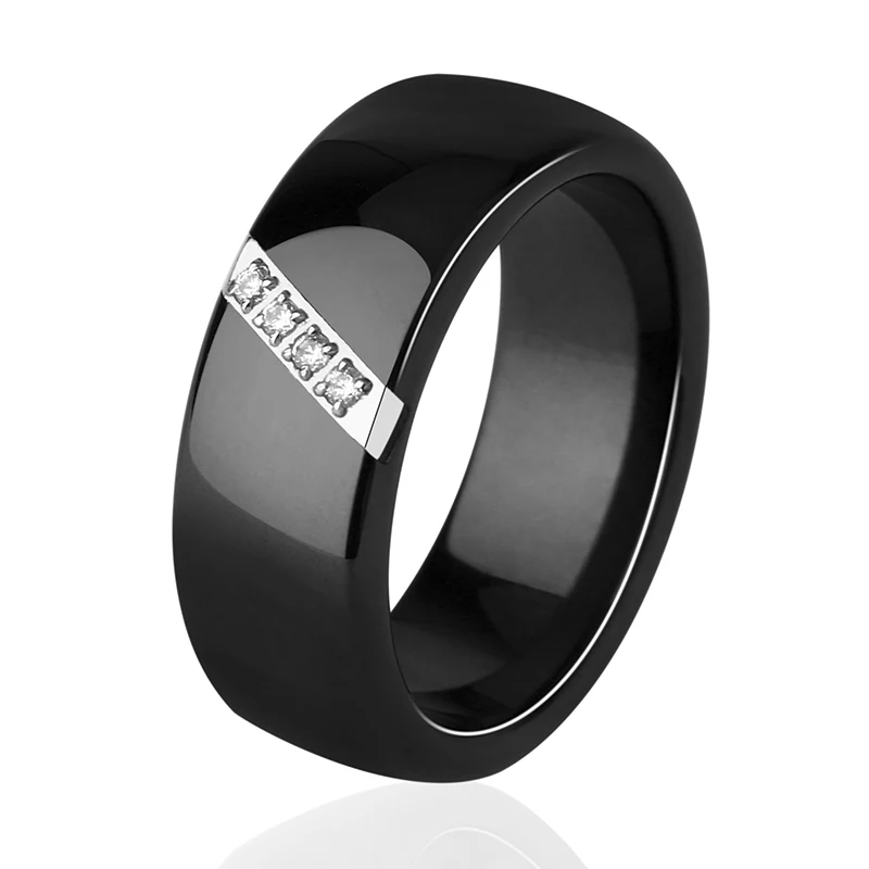 Женское кольцо с фианитом обручальное шириной 8 мм черным и белым