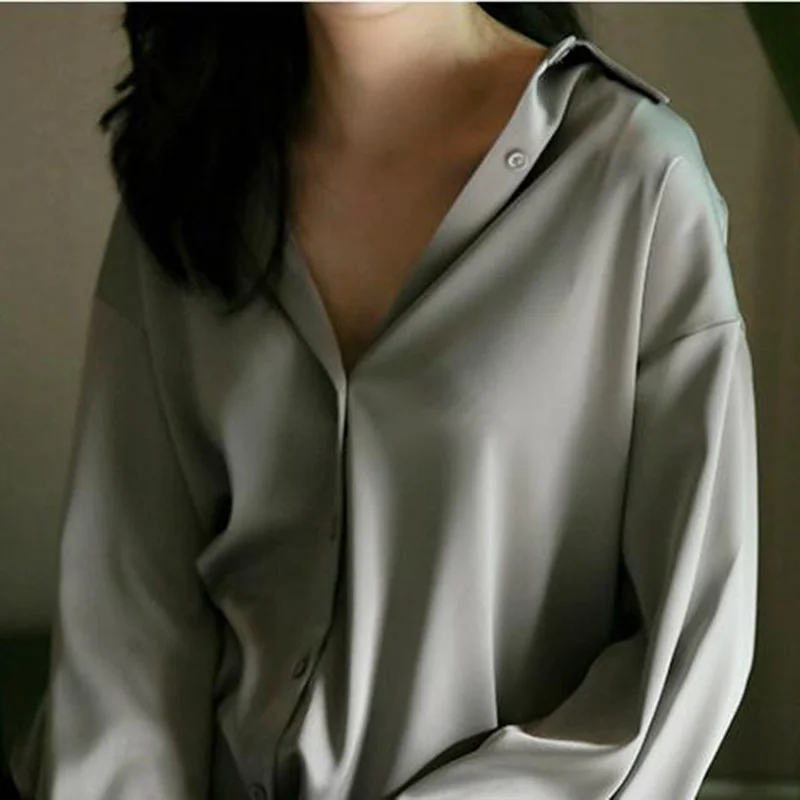 

Unaiza Shirt Female Spring And Autumn Design Retro Blouse Drape Shirt Mercerized Satin Loose Shirt Long Sleeve Casual New Shirt