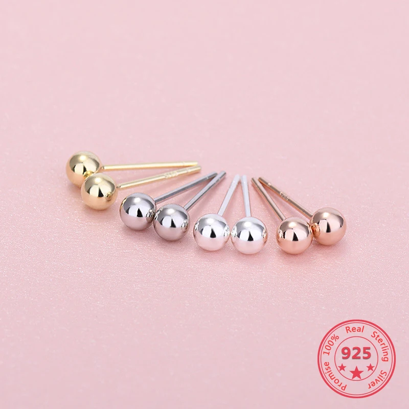 

2pair 925 Sterling Silver Color 3mm Smooth Beads Ear Needle Hypoallergenic Female Earrings Charm Jewelry For Decoration