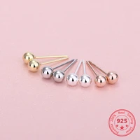 2pair 925 sterling silver color 3mm smooth beads ear needle hypoallergenic female earrings charm jewelry for decoration