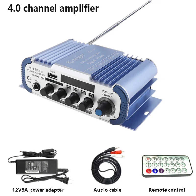 with power Kentiger HY-604 4,0 канальный стерео усилитель мощности с адаптером 15V5A и av-кабелем USB SD FM профессиональный караоке усилитель для автомобиля - Цвет: with power