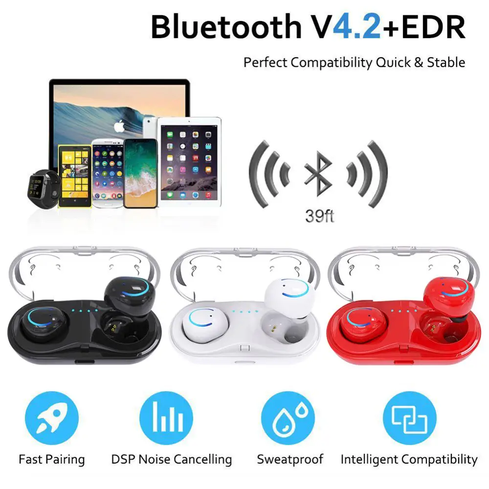 Беспроводные мини наушники Twins Bluetooth совместимые вкладыши стереонаушники для iphone