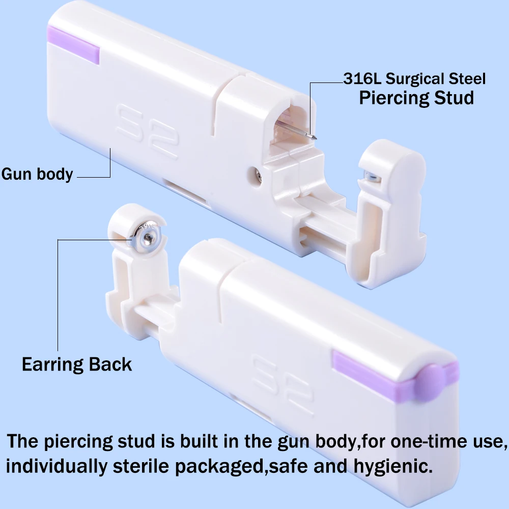 2PCS Ear Nail Gun Disposable Aseptic Household Ear Piercing Gun Portable Ear Piercing Gun Group Sterilized Ear Piercing Unit