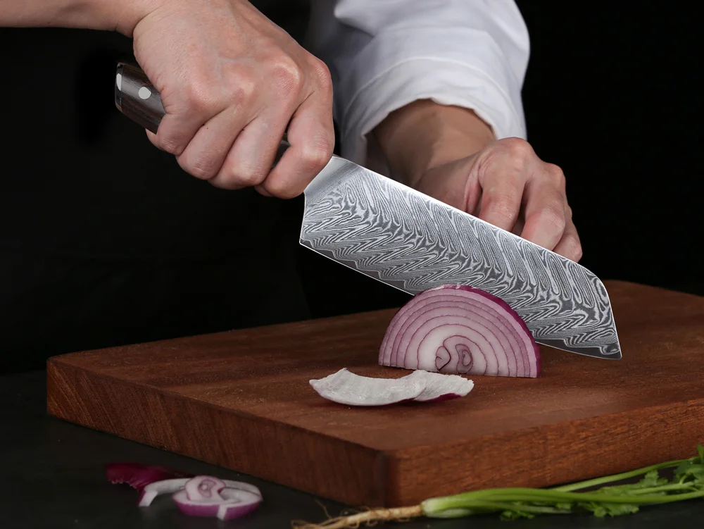 TURWHO, 7 дюймов, японские ножи шеф-повара, дамасская сталь, ножи Santoku, для мяса, фруктов, овощей, Профессиональный кухонный нож