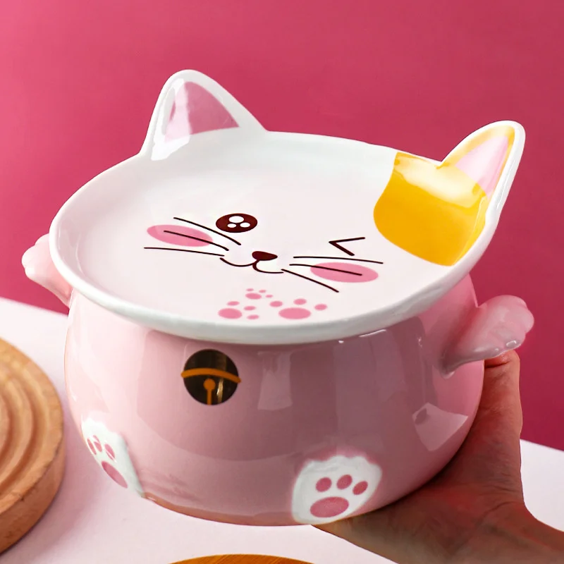 Многофункциональная Большая керамическая миска с мультяшным котом для лапши