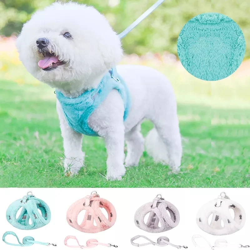 

Зимняя теплая шлейка с поводком для маленьких и средних собак, светоотражающие мягкие шлейки, жилет для щенков, Бишон, чихуахуа, товары для д...