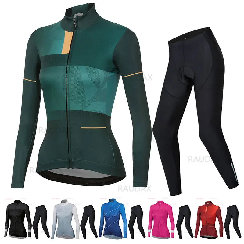 

Raudax Autumn Long Sleeve Cycling Jersey Set Bib Pants Ropa Ciclismo Bicycle Clothing MTB Bike Jersey Uniform Women's Clothes