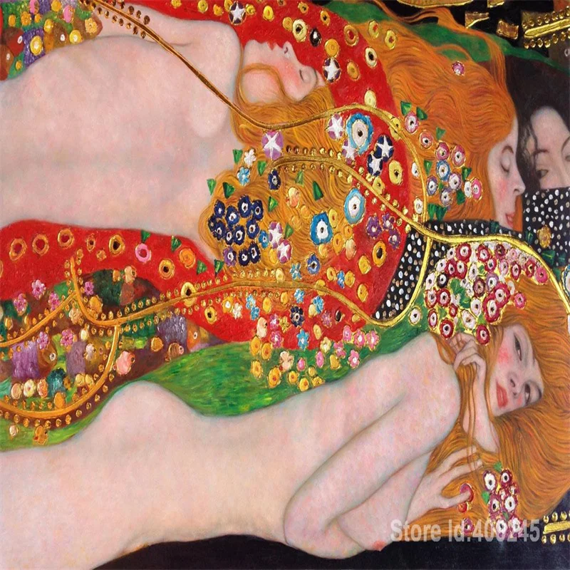 Klimt Красота воды змея золотой боди-арт великолепные украшения Ретро разноцветная
