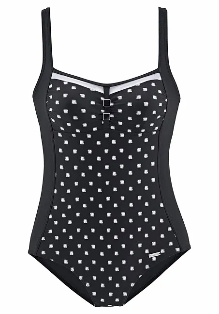 Женский купальник в горошек черный цельный пуш-ап с высокой талией пляжный