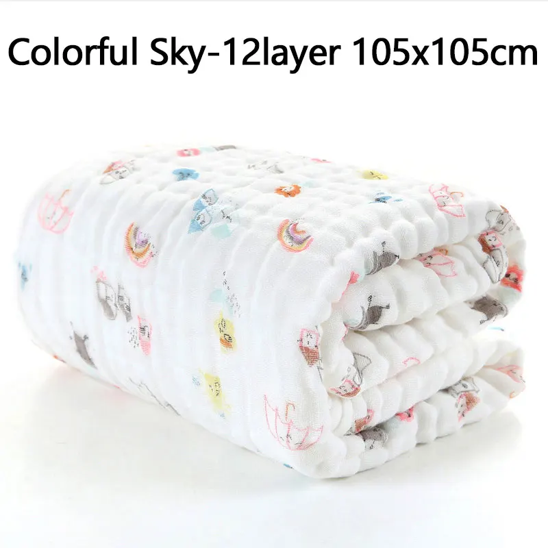 12 layer 105x105cm Детское банное полотенце Herbabe, хлопок, муслиновое одеяло, супер абсорбент, детское полотенце для купания, детское полотенце для лица, полотенце для волос, моющиеся салфетки для новорожденных - Цвет: 12 layer 105x105cm