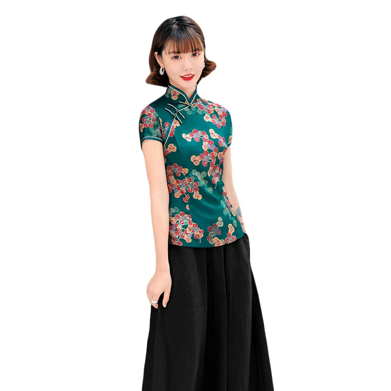 

Sheng Coco, женский костюм чонсам, женское китайское платье-рубашка в стиле Ципао, винтажный комплект из двух предметов, блузки и черная юбка, Шанхай