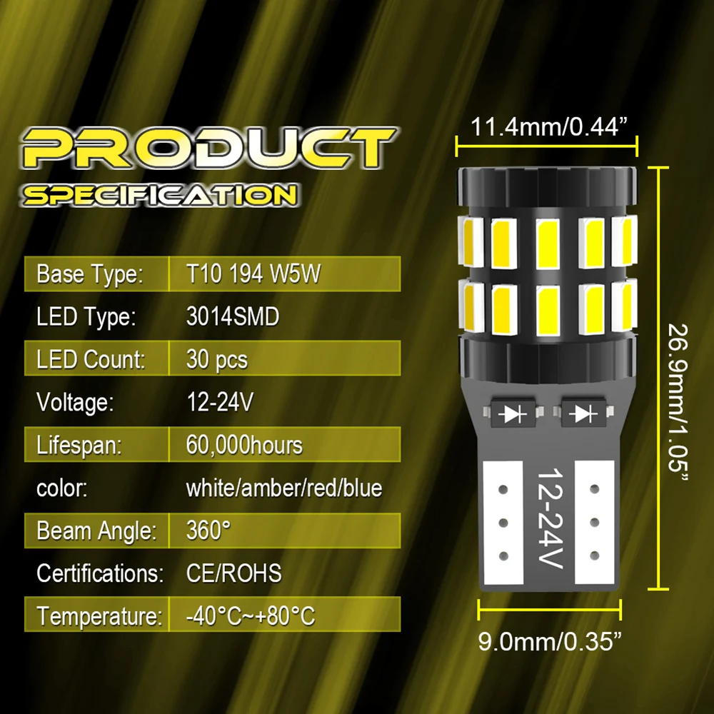 2x T10 W5W LED Canbus светодиодсветодиодный габаритные огни освещение номерного знака