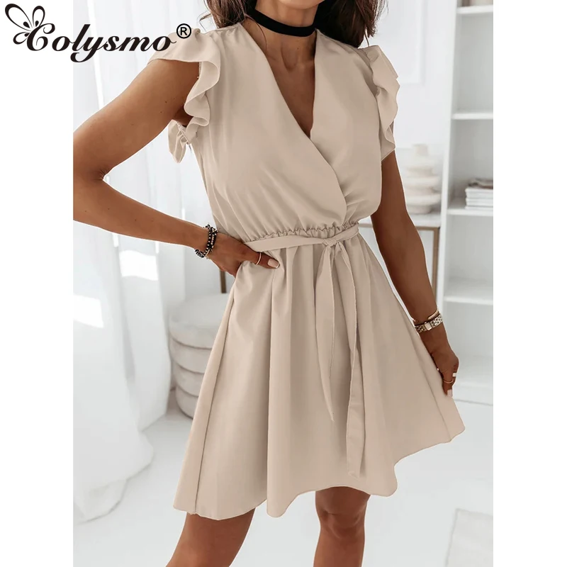 

Женское платье без рукавов Colysmo, фиолетовое Повседневное платье-мини с v-образным вырезом, поясом и завязками, лето 2021