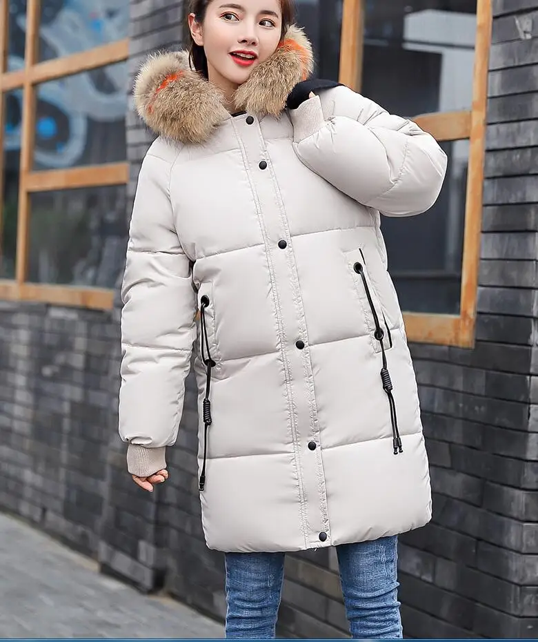 

Thick Warm Faux Fur Hooded Cotton Filling Winter Jacket Coat Parka Wide-waisted Sustans Female Casual Down Jackets Plus Size