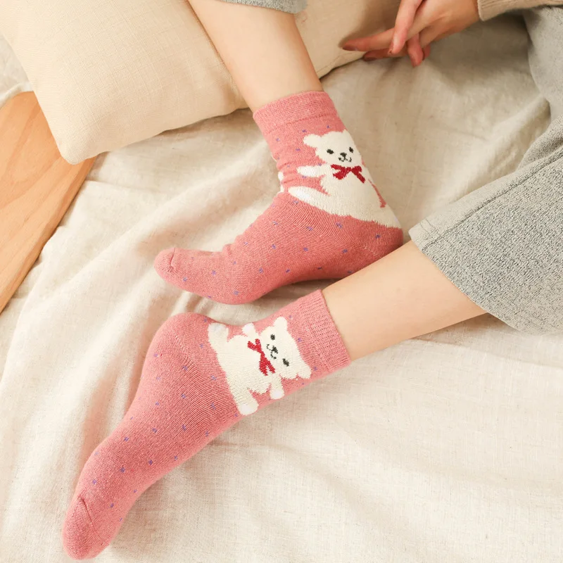 2 пары новых женских шерстяных носков с кроличьими ушками Длинные полосатые