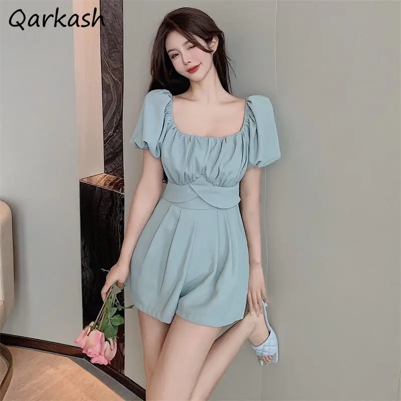 

Playsuits Women Short Sleeve Leisure Loose Comfortable Chiffon Thin Summer Trendy Simple Solid All-match Lazy Street Daily Folds