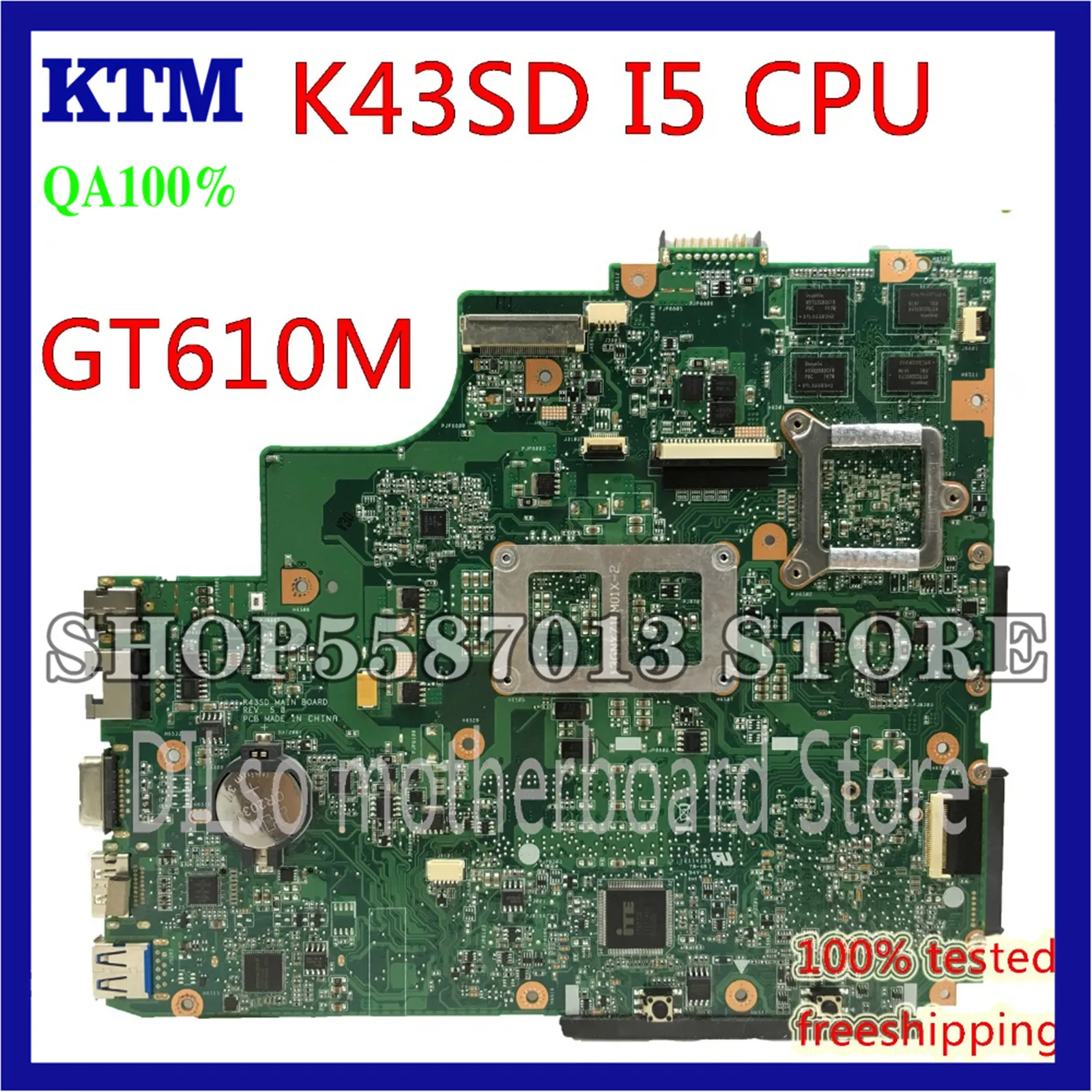 

KEFU K43SD Laptop Motherboard For ASUS K43SD K43E P43E A43E mianboard original REV5.0 GT610M HM65 I5-2410M Test Motherboard