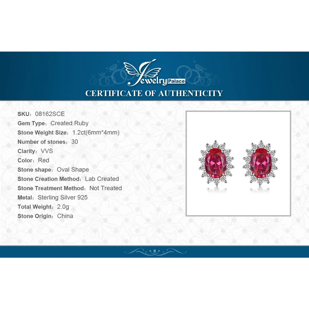 

JewelryPalace Diana Created Ruby Stud Earrings 925 Sterling Silver Earrings For Women Gemstones Korean Earings Fashion Jewelry
