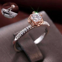 fashion womens rose full claw set with zircon ring womens elegant wedding two color size 6 10
