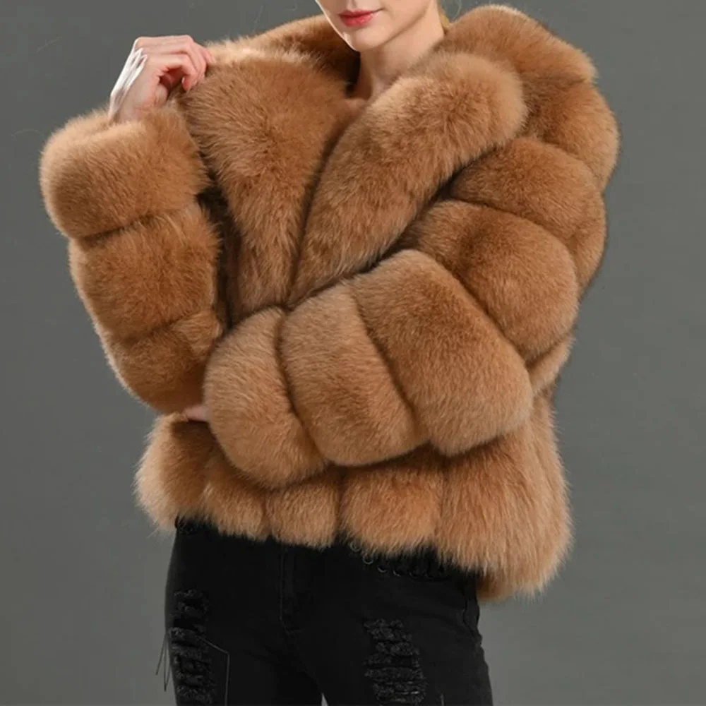

2021 Winter Faux Fur Coat Women Jacket Fashion Thick Warmness Plush Overcoat Faux Fox Fur Coats Elegant Female Outwear Casual