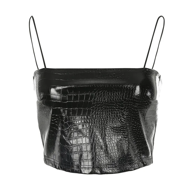 Летний сексуальный женский короткий топ из искусственной кожи Женский Топ без