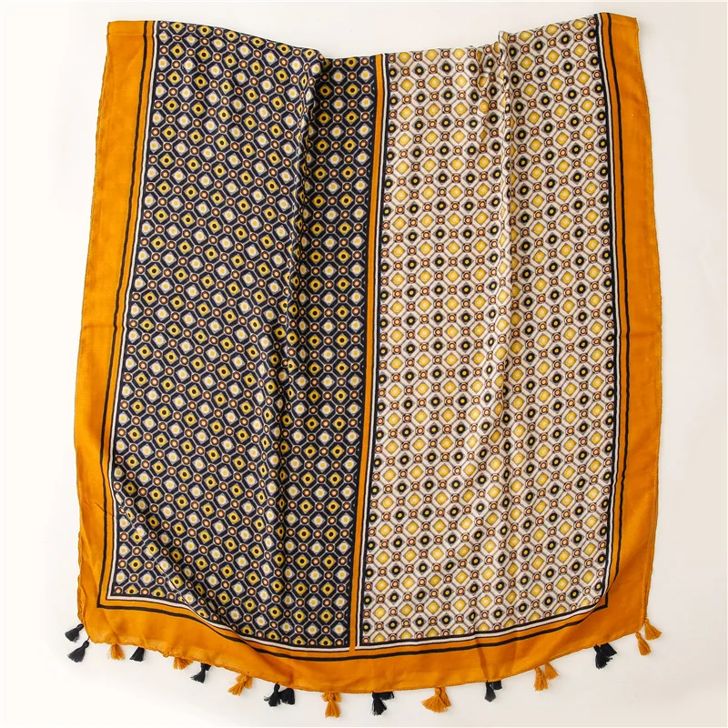 10 шт./лот модный осенний женский вискозный ромбовидный шарф с кисточками пляжный