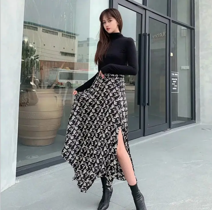 HCBLESS 2019 осень и зима женский темперамент Уайлд Высокая талия текстура печати юбка