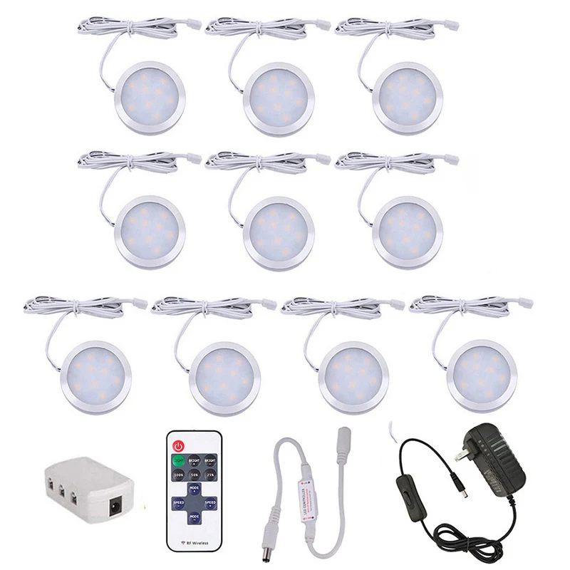 

2.5W 12V DC led Under Cabinet Puck Lights Remote Control Dimmable Kitchen Counter Closet Cupboard Lighting Indoor Night Lights