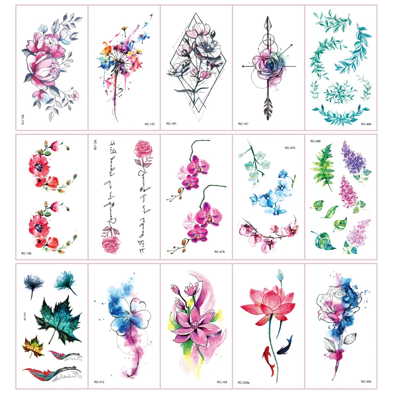 52 Kinds Watercolor Flora Lavender Waterproof Fake Tattoos Temporary Women Arm Chest Ankle Stickers Floral Body Art Tatto Flower images - 6