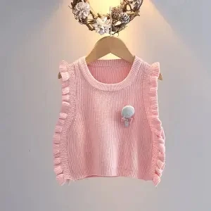 

baby kids Girls knitted vests autumn spring children's girls cute cotton casual vests Baby warm sleeveless sweaters tops P4 345