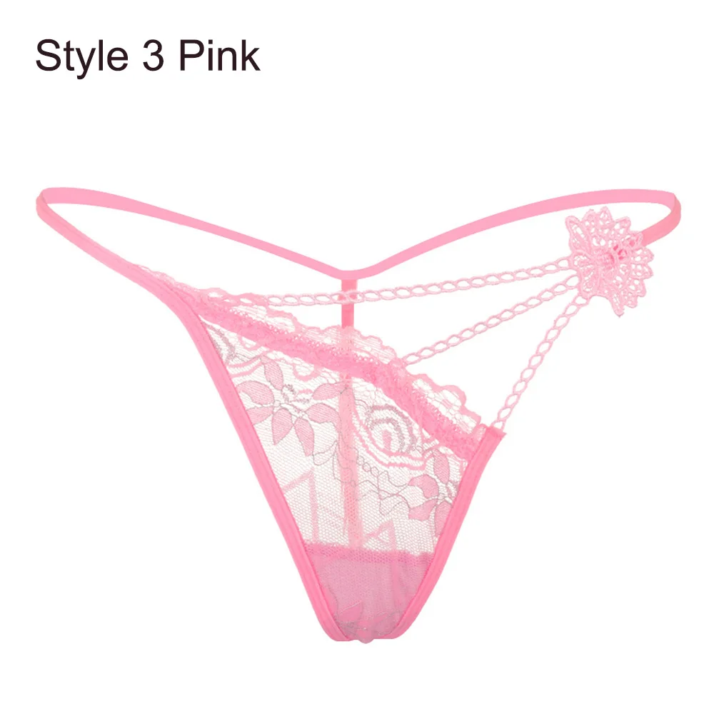 Style 3 pink Сексуальное эротическое белье, стринги, женские кружевные трусики с цветами, трусы с низкой талией, сексуальное прозрачное нижнее белье с Т-образной спинкой, стильные трусы - Цвет: Style 3 pink