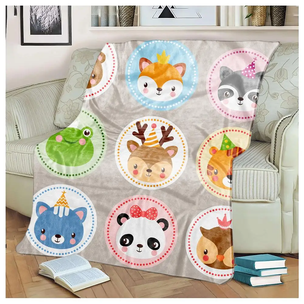 

Funny Cute Cartoon Animals Flannel Throw Blankets Double-sided Fleece Blanket