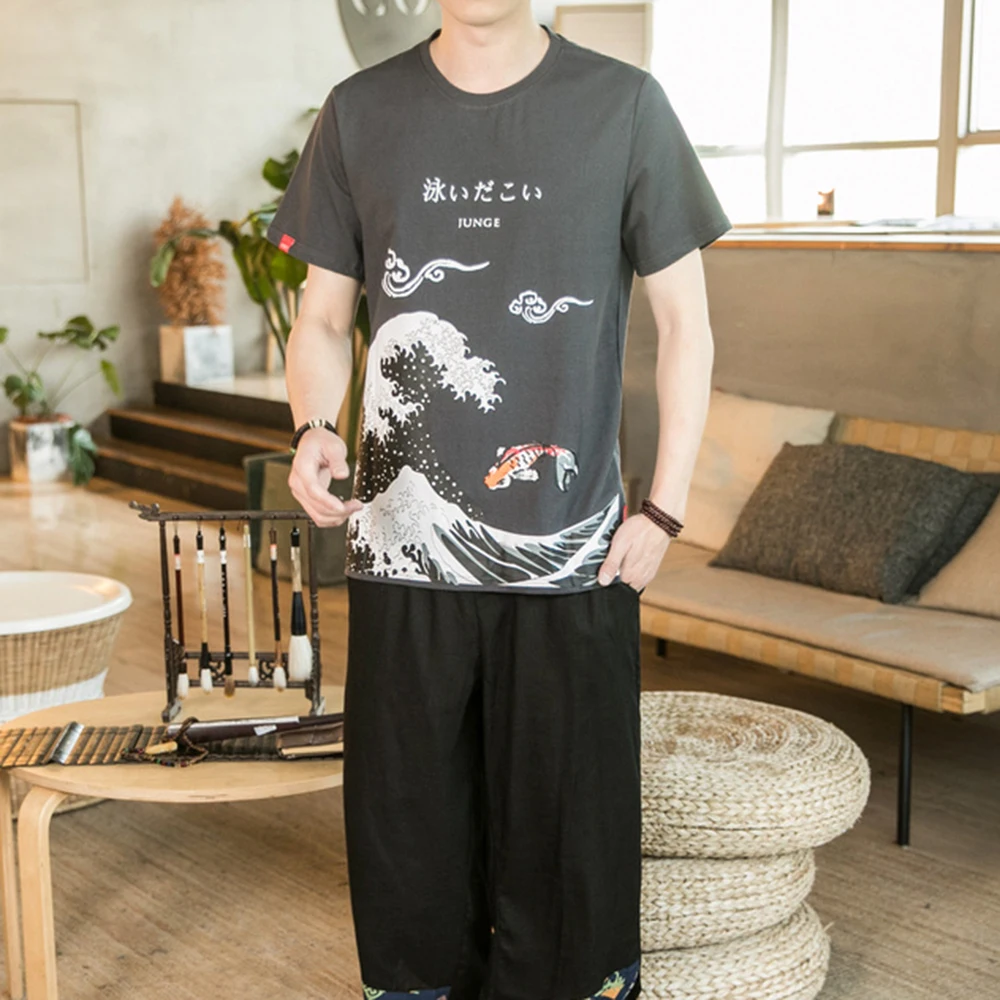 

Men's Fashion Casual Loose Large Size Straight Version Type Printing Summer Round Neck Cotton T-shirt Top with Short Sleeves