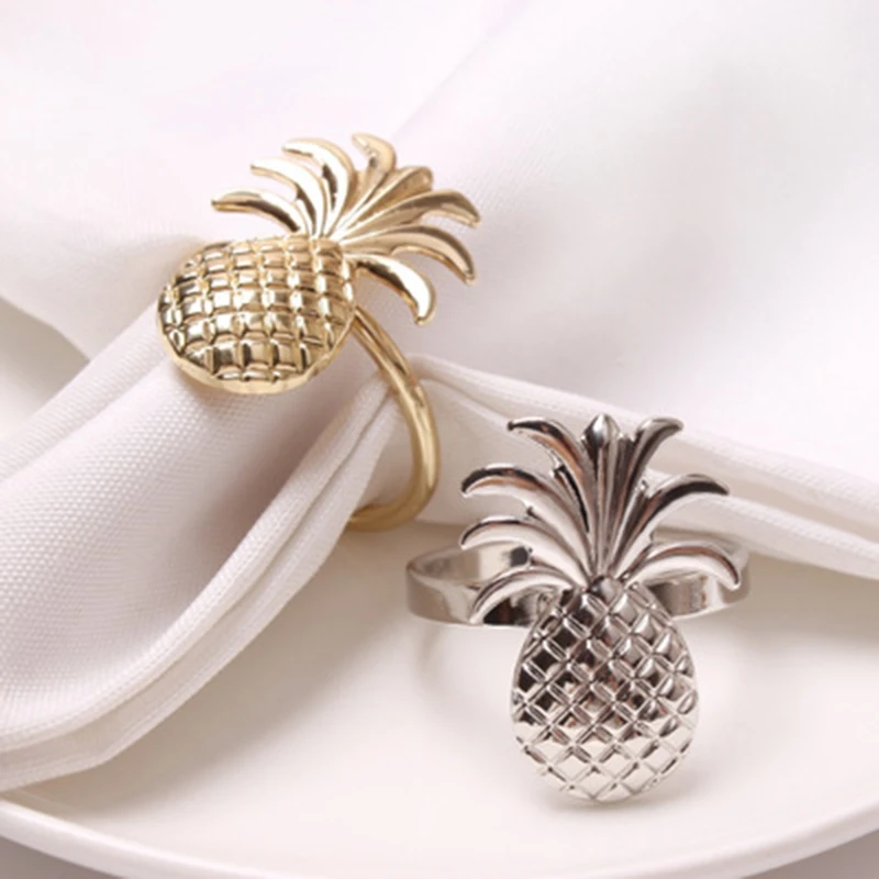 

12Pcs Pineapple Napkin Ring Metal Plating Napkin Ring Ring Stand Wedding Holiday Party Table Decoration