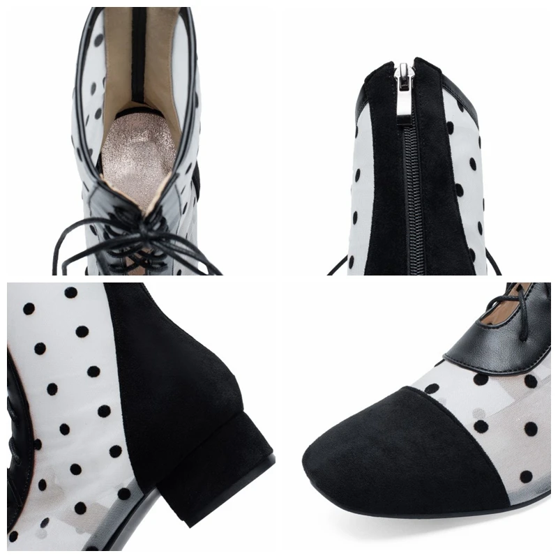 

ORCHA LISA Spring Autumn Ankle Boots Round Toe Low Square Heels Lace up Cross-tied Back Zipper Large size 30-43 Elegant A2890