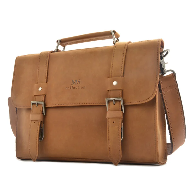 

Деловой портфель из натуральной кожи в стиле ретро для мужчин, Портативная сумка через плечо из воловьей кожи в стиле унисекс